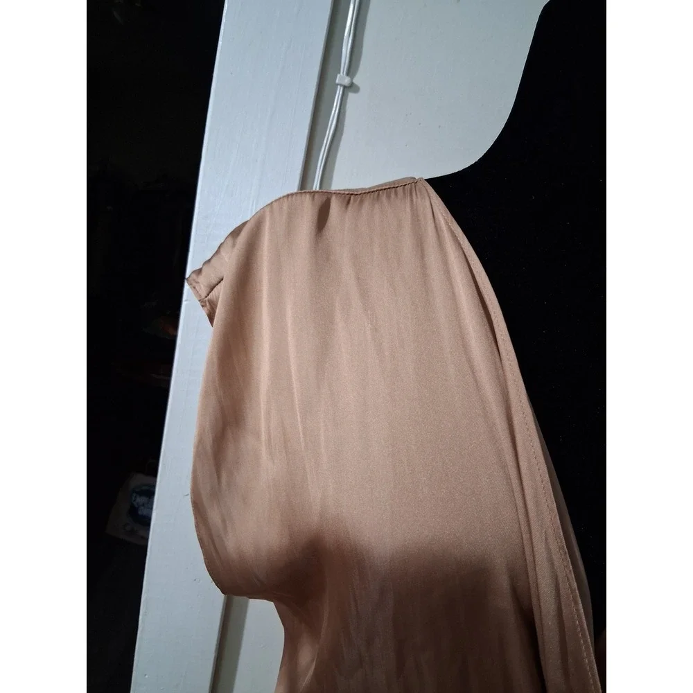 Reset by Jane Champagne Satin Draped Twist Front V-Back Midi Dress Womens Size M